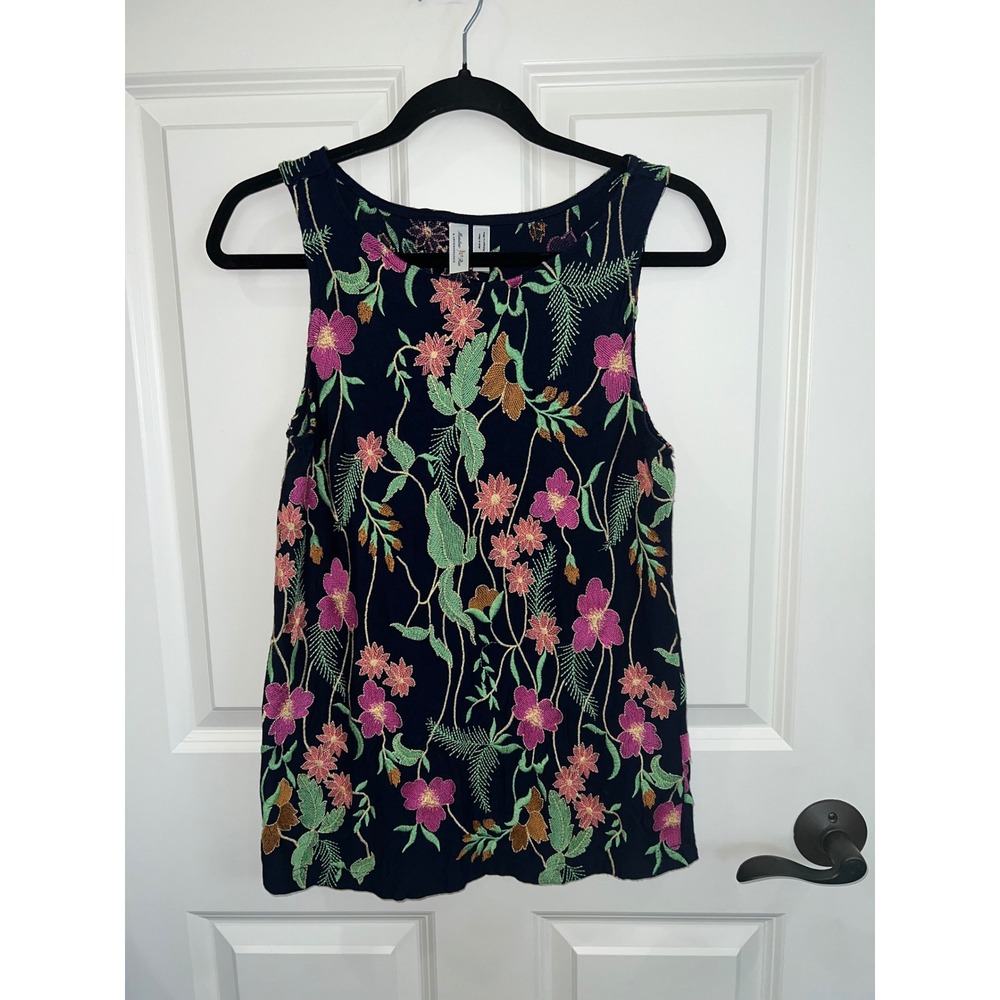 Anthropologie Meadow Rue Floral Embroidered Rayon Tank Top Size Small